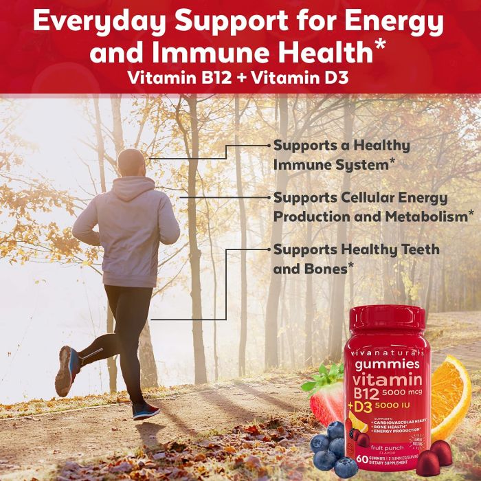 Hand holding Viva Naturals immune support gummies for daily energy and wellness