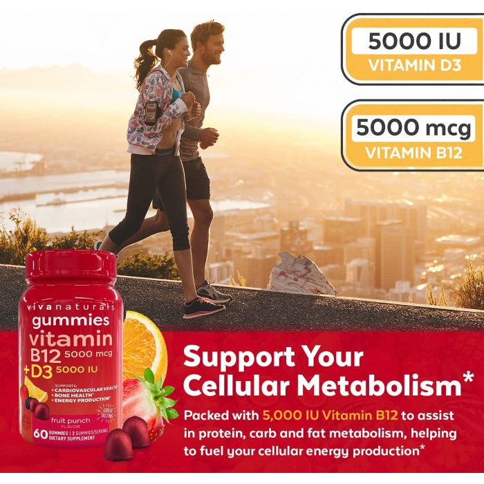 Label of Viva Naturals D3 B12 Gummies showing ingredients and nutritional facts