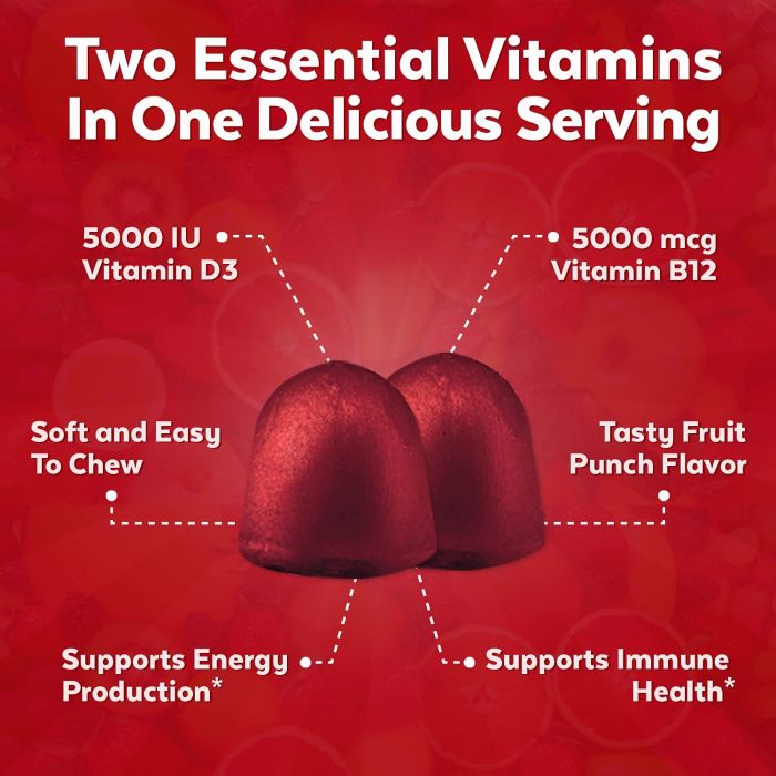Viva Naturals Vitamin D3 + B12 Gummies bottle – 60-count vegan immune support supplement