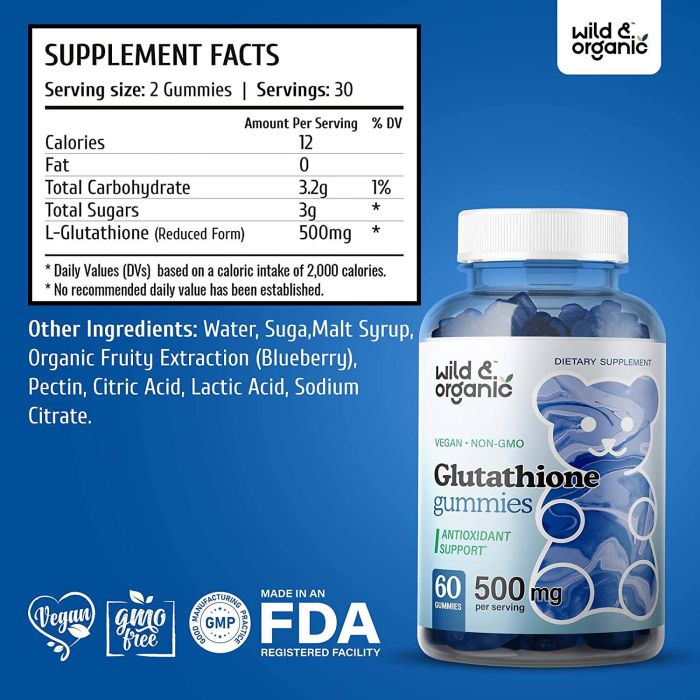 Organic Glutathione gummies – powerful antioxidant support with pomegranate and acai berry, 60 pieces.
