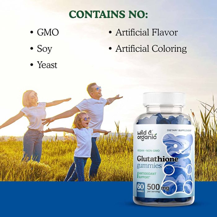 Wild Organic Glutathione 60 gummies – antioxidant support and immune health supplement, vegan-friendly.