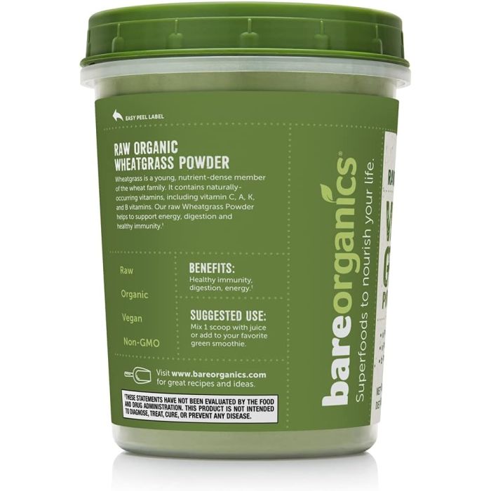 Wheat Grass Powder 8 Oz BareOrganics Vitamin C A K Vegan Gluten Free