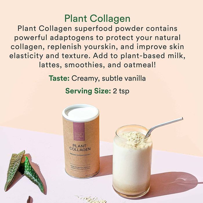 Supplement facts label showing collagen peptides and biotin content