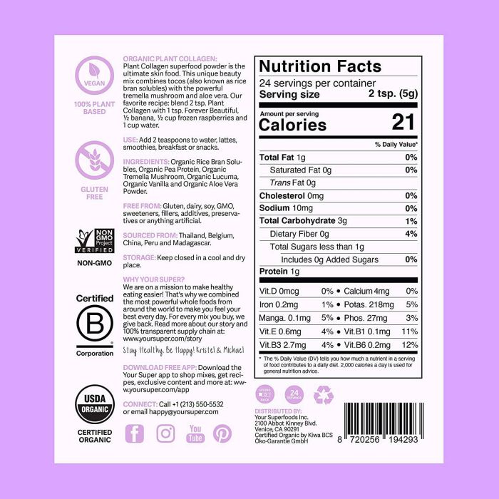 Your Super Plant Collagen powder pouch front – 4.23 oz superfood mix