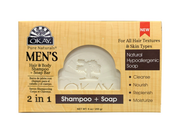 OKAY Men Shampoo and Soap 2in1 Bar 9oz / 255gr All Skin Types - supplementcorner