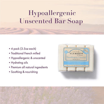 A La Maison Hypoallergenic Unscented Moisturizing Bar Soap 4 Ct 3.5 Oz - supplementcorner