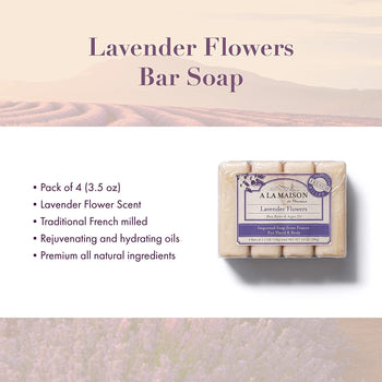 A La Maison Lavender Flower Moisturizing Hand Bar Soap 4 Ct 3.5 Oz - supplementcorner