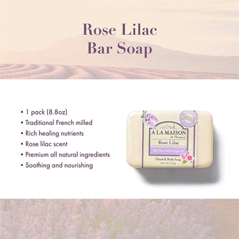 A La Maison Rose Lilac Moisturizing Hand Body Bar Soap 8.8 Oz - supplementcorner