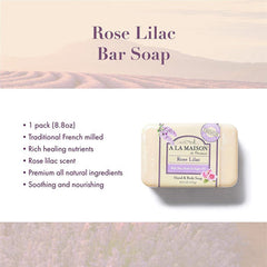 A La Maison Rose Lilac Moisturizing Hand Body Bar Soap 8.8 Oz - supplementcorner