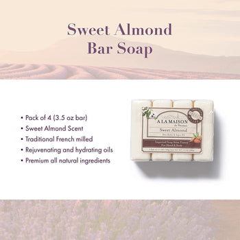 A La Maison Sweet Almond Natural Moisturizing Bar Soap 4 Ct 3.5 Oz - supplementcorner