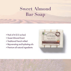 A La Maison Sweet Almond Natural Moisturizing Bar Soap 4 Ct 3.5 Oz - supplementcorner